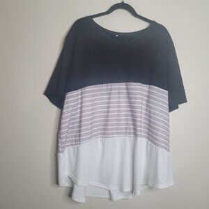 Dolnine Plus Size 28W Black White Gray Stripe Color Block Short Sleeve